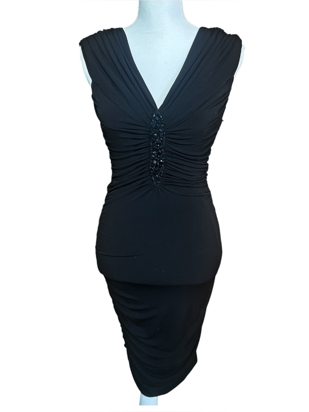 Boston Proper Black Ruched Rhinestone Bodycon Dress NWT Size 4